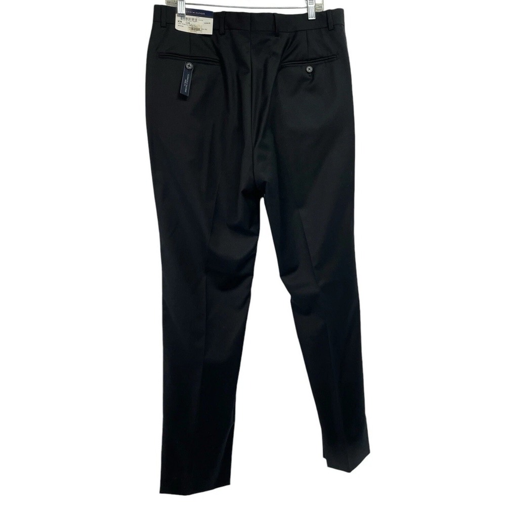 Tommy Hilfiger Mens Sz 36x34 Black 100% Worsted Wool Side Piping Pants (Y25) NWT